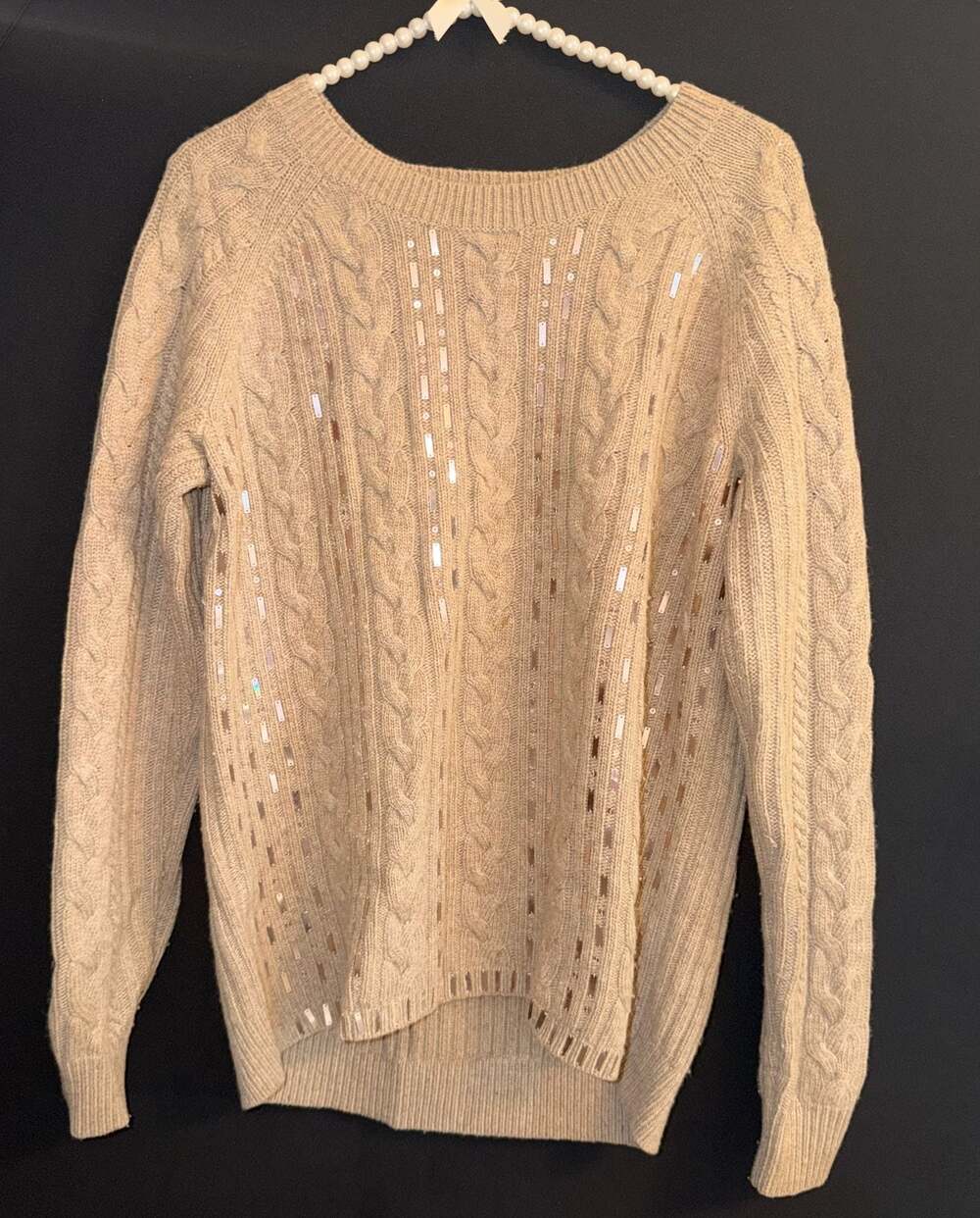 Vince Cable-Knit Sequin Embellished Sweater Size S